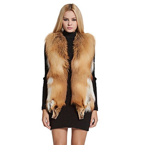 Fur Story FS17219 Women's Fur Vest Real Red Fox Fur Thick Warm Vest Sleeveless V Neck 17219