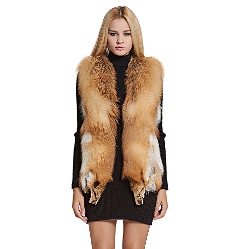 Fur Story FS17219 Women's Fur Vest Real Red Fox Fur Thick Warm Vest Sleeveless V Neck 17219