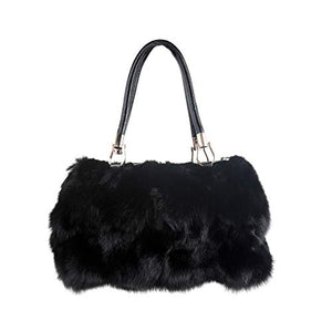 Fur Story Women's Fox Fur Chain Bag Fuzzy Shoulder Handbag for Women Big Fluffy Tote Cute Purses