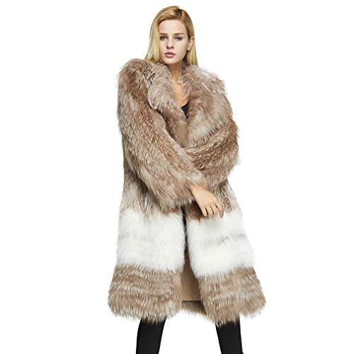 Fur Story Women's Fox Fur Coat Winter Knitted Fur Jacket with Turn-Down Collar Fox