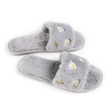 Load image into Gallery viewer, Women&#39;s Furry Slippers Fluffy Fur Slippers Daisy Open Toe House Slippers(Gray）