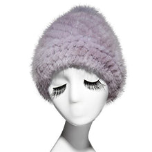 Load image into Gallery viewer, Fur Story Women&#39;s Knitted Real Mink Fur Beanie Hat with Fox Fur Pom Pom Skullies Hat