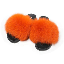 Load image into Gallery viewer, Fur Story Women&#39;s Fox Fur Slides Furry Slide for Outdoor Fluffy Sandals Open Toe Fur Slippers