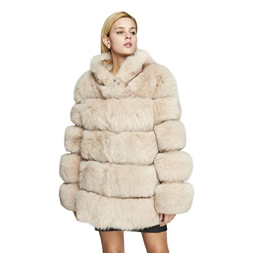 fur story Women's Fox Fur Coat with Stand Collar Fur Jacket for Winter 18125