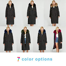 Load image into Gallery viewer, Fur Story Women&#39;s Real Fur Parka Jacket with Raccoon Fur Thick Hooded Long Fur Coat for Winter Dark Blue US6 18104