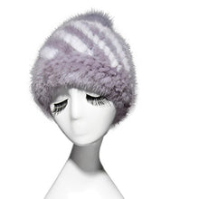 Load image into Gallery viewer, Fur Story Women&#39;s Knitted Real Mink Fur Beanie Hat with Fox Fur Pom Pom Skullies Hat