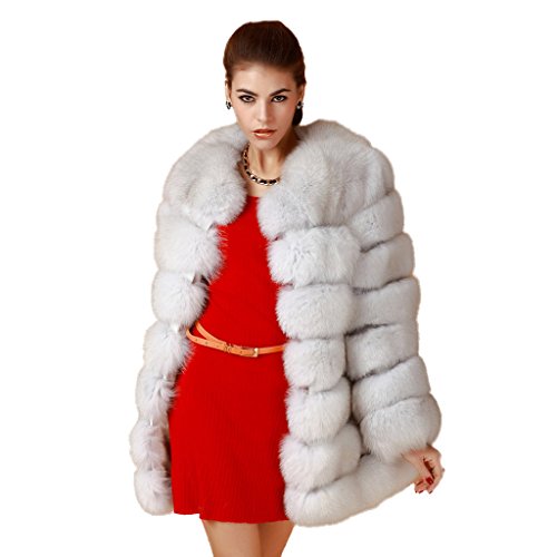 Fur Story 151144 Women's Real Long Fox Fur Coat with Full Sleeve