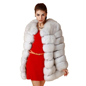 Fur Story 151144 Women's Real Long Fox Fur Coat with Full Sleeve
