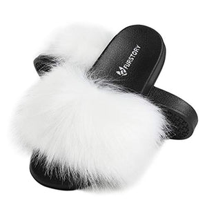 Fur Story FS19S05A Women's Faux Fur Slides for Outdoor Furry Slide Sandals Fur Slippers