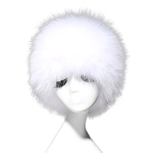 Fur Story 15663 Women's Knitted Real Puff Fox Fur Beanie Hat Skull Cap