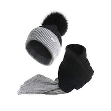 Load image into Gallery viewer, Pilipala Kids Winter Knitted Hat Pom Pom Beanie Circle Scarf Boys Girls Soft Warm Cap Fleece Toddler Earflap