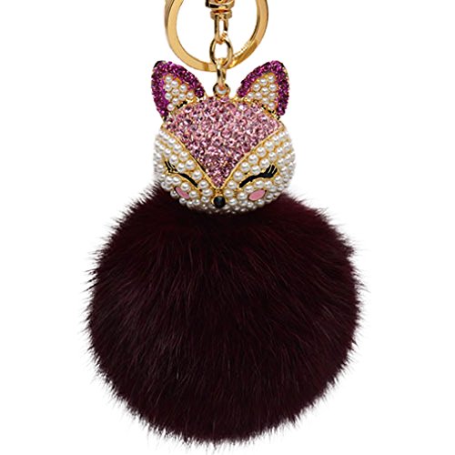 Fur Story 16822 Real Rex Rabbit Fur Pompom Ball Car Key Chain Handbag Key Rings