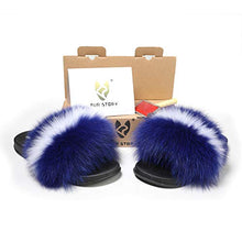 Load image into Gallery viewer, Fur Story Women&#39;s Fox Fur Slides Furry Slide for Outdoor Fluffy Sandals Open Toe Fur Slippers