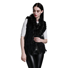 Load image into Gallery viewer, fur story Women's Real Rabbit Fur Vest with Raccoon Fur Collor Solid Color Winter Warm Fur Vest