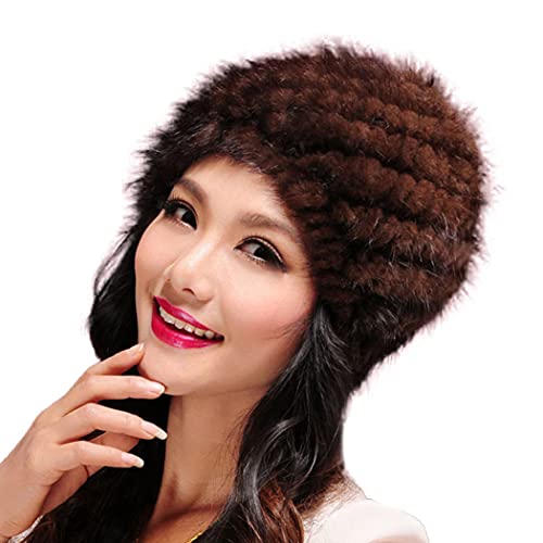 Fur Story Women's Knitted Fur Hat for Winter Warm Fur Beanie Hat with Mink Fur