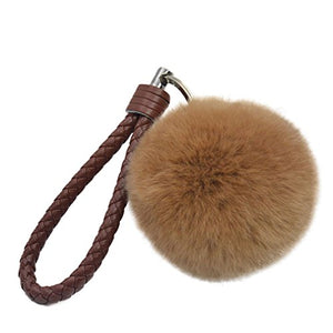 Fur Story 16821 Real Rex Rabbit Fur Pompom Ball Car Key Chain Handbag Key Rings