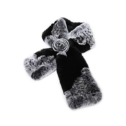 Fur Story FS19503 Women's Rex Rabbit Fur Scarf Ladies Flowers Crochet Winter Warm Knitted Fashion Scarf Scarves for Women