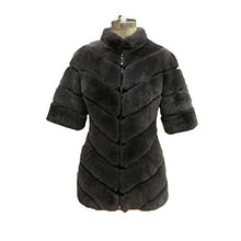 Load image into Gallery viewer, Fur Story Women&#39;s Middle Long Fur Coat with Real Rex Rabbit Fur Thick Warm Slim Coat Zip Half Sleeve Stand up Collar