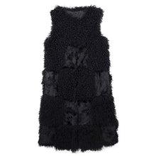 Load image into Gallery viewer, fur story Women&#39;s Long Real Mongolian Lamb Fur Vest with Rabbit Fur Sleeveless O Neck