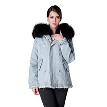Load image into Gallery viewer, Fur Story Women&#39;s Real Fur Coat with Fox Fur Lining and Raccoon Fur Collar Full Sleeve