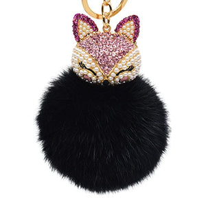 Fur Story 16822 Real Rex Rabbit Fur Pompom Ball Car Key Chain Handbag Key Rings