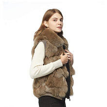 Load image into Gallery viewer, Fur Story Women&#39;s Genuine Fox Fur Vest with Collar Fuzzy Warm Sleeveless Overcoat Waistcoat in Winter(Kahki-3XL)