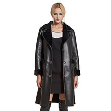 Load image into Gallery viewer, Fur Story Women&#39;s Synthetic Leather Long Coat with Real Lamb Fur Double Faced Fur Full Sleeve Turn Down Collar