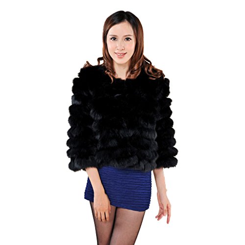 Women's Short Natural Fox Fur Coat with Three Quarter Sleeve