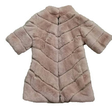 Load image into Gallery viewer, Fur Story Women&#39;s Middle Long Fur Coat with Real Rex Rabbit Fur Thick Warm Slim Coat Zip Half Sleeve Stand up Collar