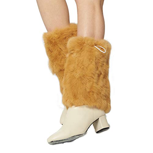 Fur Story Fur Leg Warmers Real Fur Rabbit Winter Leggings Boot Toppers For Women(23CM Length,Camel)