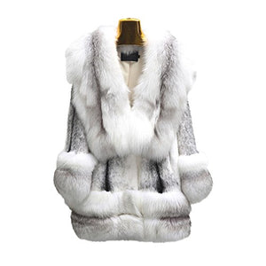 Fur Story 16051 Women's Long Real Mink Fur Coat with Fox Fur Cuff and Hem