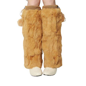 Fur Story Fur Leg Warmers Real Fur Rabbit Winter Leggings Boot Toppers For Women