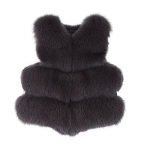 fur story Women's Fur Vest with Real Fox Fur Thick Warm Vest Sleeveless V Neck