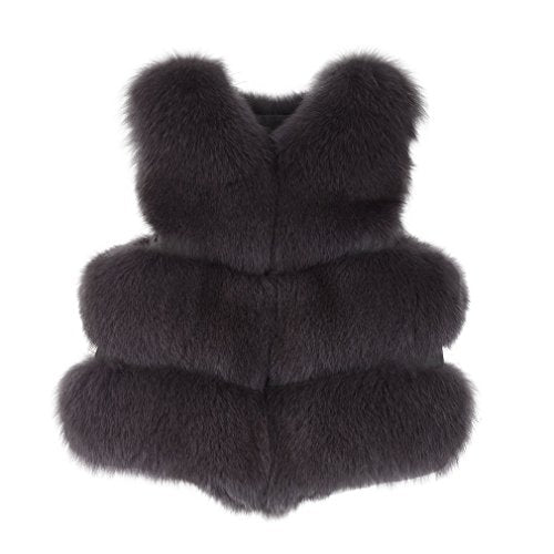fur story Women's Fur Vest with Real Fox Fur Thick Warm Vest Sleeveless V Neck