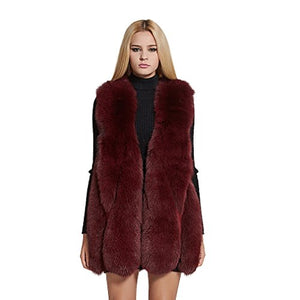 fur story Women's Fur Vest with Real Fox Fur Thick Warm Vest Sleeveless V Neck