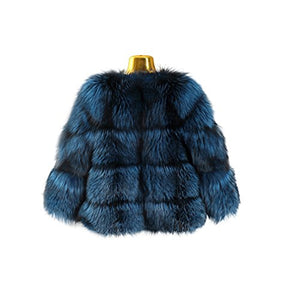 Fur Story Women's Fur Coat with Real Silver Fox Fur Thick Warm Coat Nine Points Sleeve O Neck