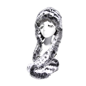 Fur Story 15670 Women's Knitted Real Rabbit Fur Beanie Hat with Fur Hat Scarf