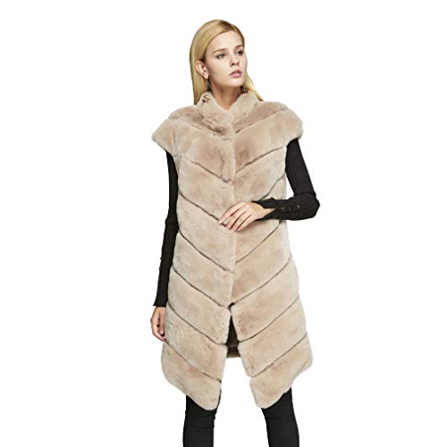 fur story Women's Rex Rabbit Fur Vest Long Winter Fur Jacket with Stand Collar 18204