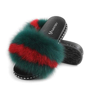 Fur Story FS19S03 Women's Fur Slides Furry Fur Slippers for Summer Furry Slide Sandals