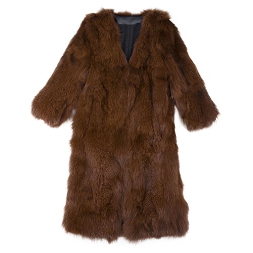 Fur Story Women's Long Genuine Fox Fur Coat Thick Warm Coat Nine Points Sleeve V Neck