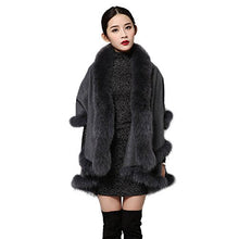 Load image into Gallery viewer, Fur Story Women&#39;s Real Cashmere Poncho with Fox Fur Collar Trim and Hem Thick Warm Shawl