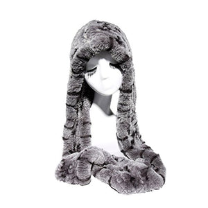 Fur Story 15670 Women's Knitted Real Rabbit Fur Beanie Hat with Fur Hat Scarf