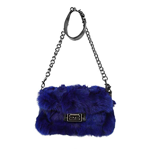 Fur Story Satchel Bags for women Fox Fur Satchel Purse Removable Crossbody Strap shoulder bag Blue