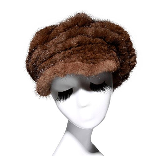 Fur Story 15669 Women's Knitted Real Mink Fur Beret Hat