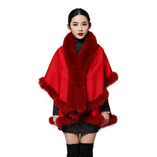 Load image into Gallery viewer, Fur Story Women&#39;s Real Cashmere Poncho with Fox Fur Collar Trim and Hem Thick Warm Shawl