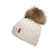 Load image into Gallery viewer, Knitted Beanie Hat with Fur Pom