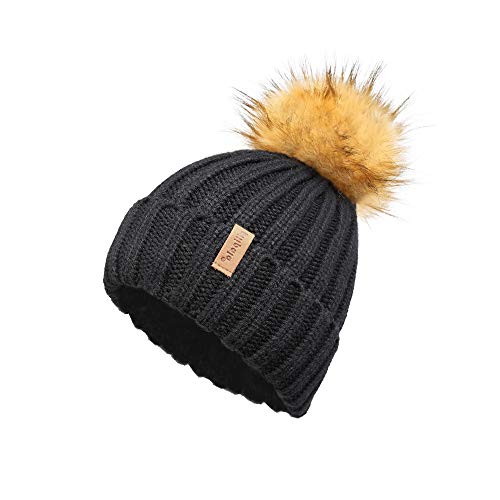 Pilipala Women Knit Beanie Hat with Fur Pompom Winter hat for Women Ski Cap