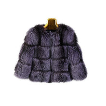 Load image into Gallery viewer, Fur Story Women&#39;s Fur Coat with Real Silver Fox Fur Thick Warm Coat Nine Points Sleeve O Neck