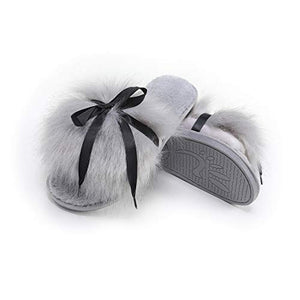 Fur Story FS20S09 Women's Faux Fur Slippers Memory Foam Cozy House Slipper Shoes Soft Flat Slide Sandals Indoor Outdoor