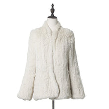Load image into Gallery viewer, fur story Women&#39;s Knitted Fur Coat with Real Rabbit Fur Thick Warm Coat Full Sleeve V Neck